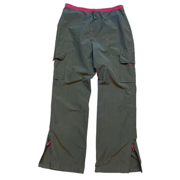 Y2K 90s No Boundaries Green Cargo Pants W/ Red Accent Nylon Blend Juniors 11-13 - Picture 1 of 10